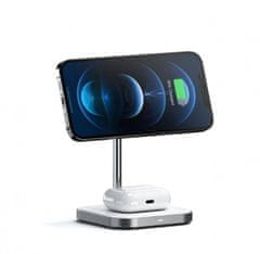 Satechi Aluminium 2-in-1 Magnetic Wireless Charging stand USB-C, bílá