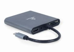 Gembird CABLEXPERT multiportový adaptér 6v1, USB 3.1 Gen1, HDMI 4K@30Hz, VGA, USB-C PD, jack, SD
