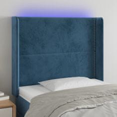 Greatstore Čelo postele s LED tmavě modré 93 x 16 x 118/128 cm samet