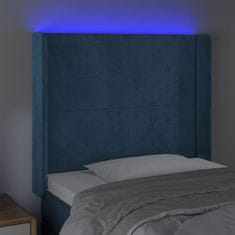 Greatstore Čelo postele s LED tmavě modré 83 x 16 x 118/128 cm samet
