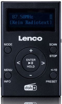 klasický radiopřijímač lenco pdr011bk dab fm tuner slot pro paměťovou kartu lcd displej datum hodiny sluchátka