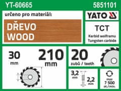 YATO Kotouč na dřevo 210 x 30 mm 20z