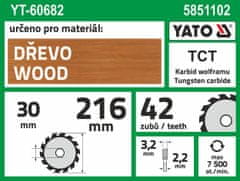 YATO Kotouč na dřevo 216 x 30 mm 48z