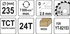 YATO Kotouč na dřevo TCT 235 x 25,4 mm 24z (pro YT-82153)