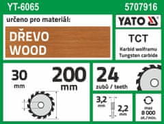 YATO Kotouč na dřevo 200 x 30 mm 24z