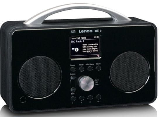  klasický radiopřijímač lenco pir 645 dab fm tuner aux in lcd displej datum hodiny Bluetooth technologie wlan internetové rádio
