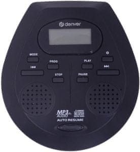discman denver DMP-395B cd mechanika cd-r cd-rw mp3 digitální ochrana proti nárazům zvýraznění basů lcd displej tlačítkové ovládání napájení 2 aa baterie stereo sluchátka v balení