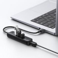 Ugreen CM416 adaptér USB-C - RJ45 / 3x USB, černý