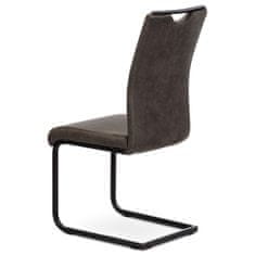 Autronic Jídelní židle, šedá látka v dekoru vintage kůže, bílé prošití, kov - černý lak DCL-412 GREY3