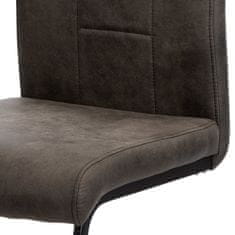 Autronic Jídelní židle, šedá látka v dekoru vintage kůže, bílé prošití, kov - černý lak DCL-412 GREY3