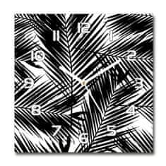 Wallmuralia Skleněné hodiny čtverec Listy palmy bílé 30x30 cm