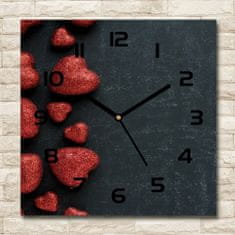 Wallmuralia Skleněné hodiny čtverec Srdce na tabuli černé 30x30 cm