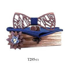 Mahoosive  Dřevěný motýlek s kapesníčkem a manžetovými knoflíčky T295