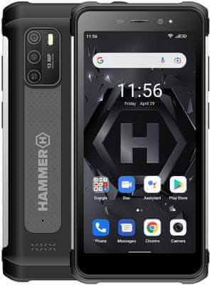 myPhone Hammer Iron 4 LTE, odolný výkonný telefon, vodotěsný, velká výdrž baterie, NFC duální fotoaparát velkokapacitní baterie podvodní kamera IP69 vojenský certifikát odolnosti MIL-STD-810G Droptest NFC OS Android 12 LTE Bluetooth 5.0 HD+ rozlišení
