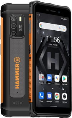 myPhone Hammer Iron 4 LTE, odolný výkonný telefon, vodotěsný, velká výdrž baterie, NFC duální fotoaparát velkokapacitní baterie podvodní kamera IP69 vojenský certifikát odolnosti MIL-STD-810G Droptest NFC OS Android 12 LTE Bluetooth 5.0 HD+ rozlišení
