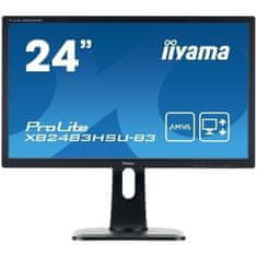 VERVELEY Obrazovka pro PC, IIYAMA ProLite XB2483HSU-B3, 24 FHD, A-MVA panel, 4ms, 75Hz, VGA / DisplayPort / HDMI