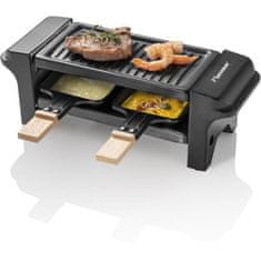 Bestron Bestron Raclette gril, mini gril pro 1 až 2 osoby, s pánvičkami 2 a špízy 2, 350 W, barva: černá / dřevo