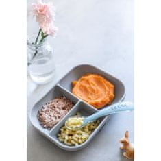 Béaba BEABA Sada na dětskou výživu, s přísavkou, protiskluzová, silikonový talíř + lžička, zdravá a odolná, šedá barva