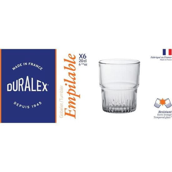 Duralex DURALEX, Stohovatelný průhledný, sklo 20 cl, tvrzené sklo