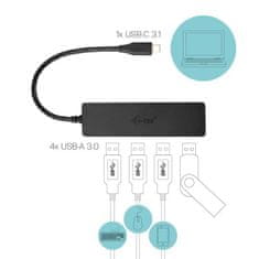 VERVELEY I-TEC USB-C HUB se 4 porty USB 3.0 s integrovaným 20cm kabelem