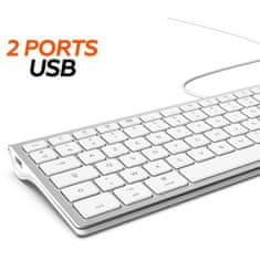 VERVELEY MOBILITY LAB ML304304, Drátová dotyková klávesnice se 2 porty USB pro Mac, AZERTY, bílá a stříbrná
