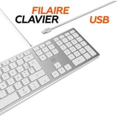 VERVELEY MOBILITY LAB ML304304, Drátová dotyková klávesnice se 2 porty USB pro Mac, AZERTY, bílá a stříbrná