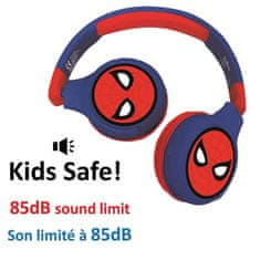 Lexibook SPIDER-MAN Pohodlná skládací bluetooth a drátová sluchátka 2 v 1 pro děti s omezením zvuku, LEXIBOOK