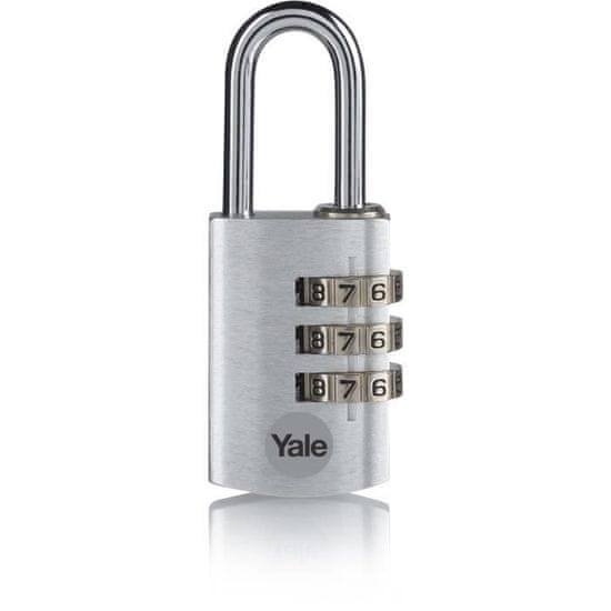 Yale YALE -YE3CB/28/126/1/S, Hliníkový visací zámek, 28 mm kombinace, ocelový třmen, stříbrný, 3místný kód, Pro skříňky, skříňky na nářadí