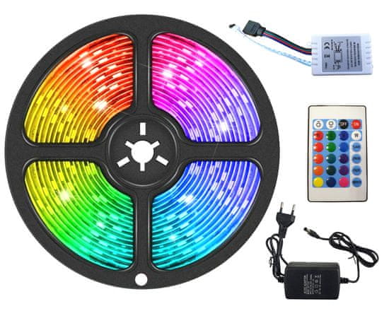 Cappa LED pásek RGB 5m – 60 LED / m, zdroj + dálkový ovladač
