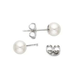 NUBIS Stříbrné perlové náušnice - bílé perly 6 mm