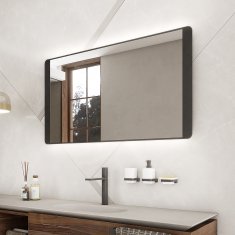 NIMCO Černé zrcadlo do koupelny 120x65 s osvětlením a černým rámem NIMCO ZPC 42006-90