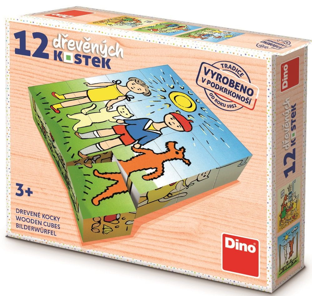 Dino Dřevěné kostky Pejsek a kočička 12 ks