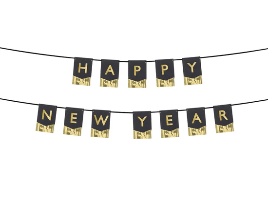 PartyDeco Banner Happy New Year černo-zlatý 135x16cm