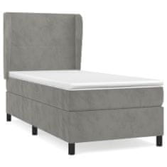 Greatstore Box spring postel s matrací světle šedá 90x200 cm samet