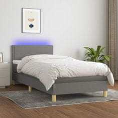 Vidaxl Box spring postel s matrací a LED tmavě šedá 90x190 cm textil