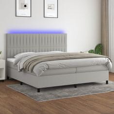 Greatstore Box spring postel s matrací a LED světle šedá 200x200 cm textil