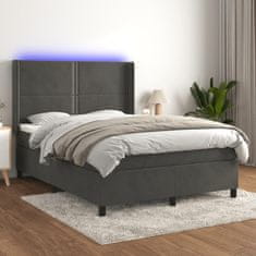Greatstore Box spring postel s matrací a LED tmavě šedá 140x190 cm samet