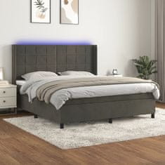 Greatstore Box spring postel s matrací a LED tmavě šedá 180x200 cm samet