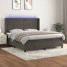 Greatstore Box spring postel s matrací a LED tmavě šedá 160x200 cm samet