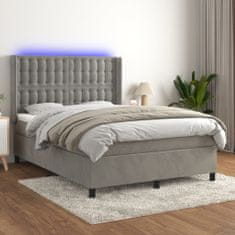 Greatstore Box spring postel s matrací a LED světle šedá 140x190 cm samet