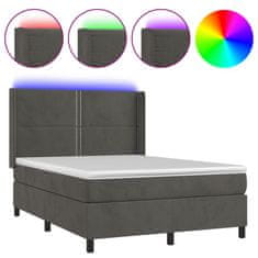 Greatstore Box spring postel s matrací a LED tmavě šedá 140x200 cm samet