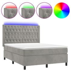Greatstore Box spring postel s matrací a LED světle šedá 140x190 cm samet