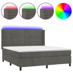 Greatstore Box spring postel s matrací a LED tmavě šedá 160x200 cm samet