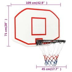 Vidaxl Basketbalový koš bílý 109 x 71 x 3 cm polyethylen