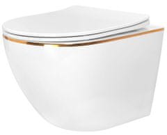 REA Závěsná WC mísa CARLO Mini Flat - bílá-zlatý okraj
