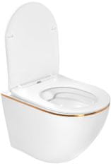 REA Závěsná WC mísa CARLO Mini Flat - bílá-zlatý okraj