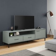 Greatstore TV skříňka s kovovými nohami šedá masivní borové dřevo OSLO