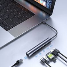 Greatstore Multifunkční 7v1 USB-C na HDMI / RJ-45 / čtečka karet SD a microSD / 2x USB 3.0 HUB