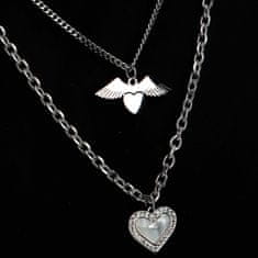 Delami Trojitý ocelový náhrdelník Heart and Wings