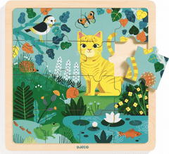 Djeco  Dřevěné puzzle Kočka v zahradě, 16 dílků